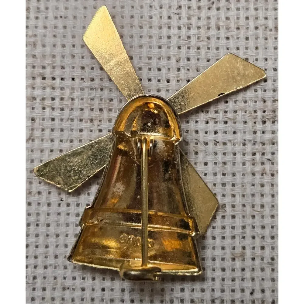 Vintage Spain Damascene Windmill Brooch Spins